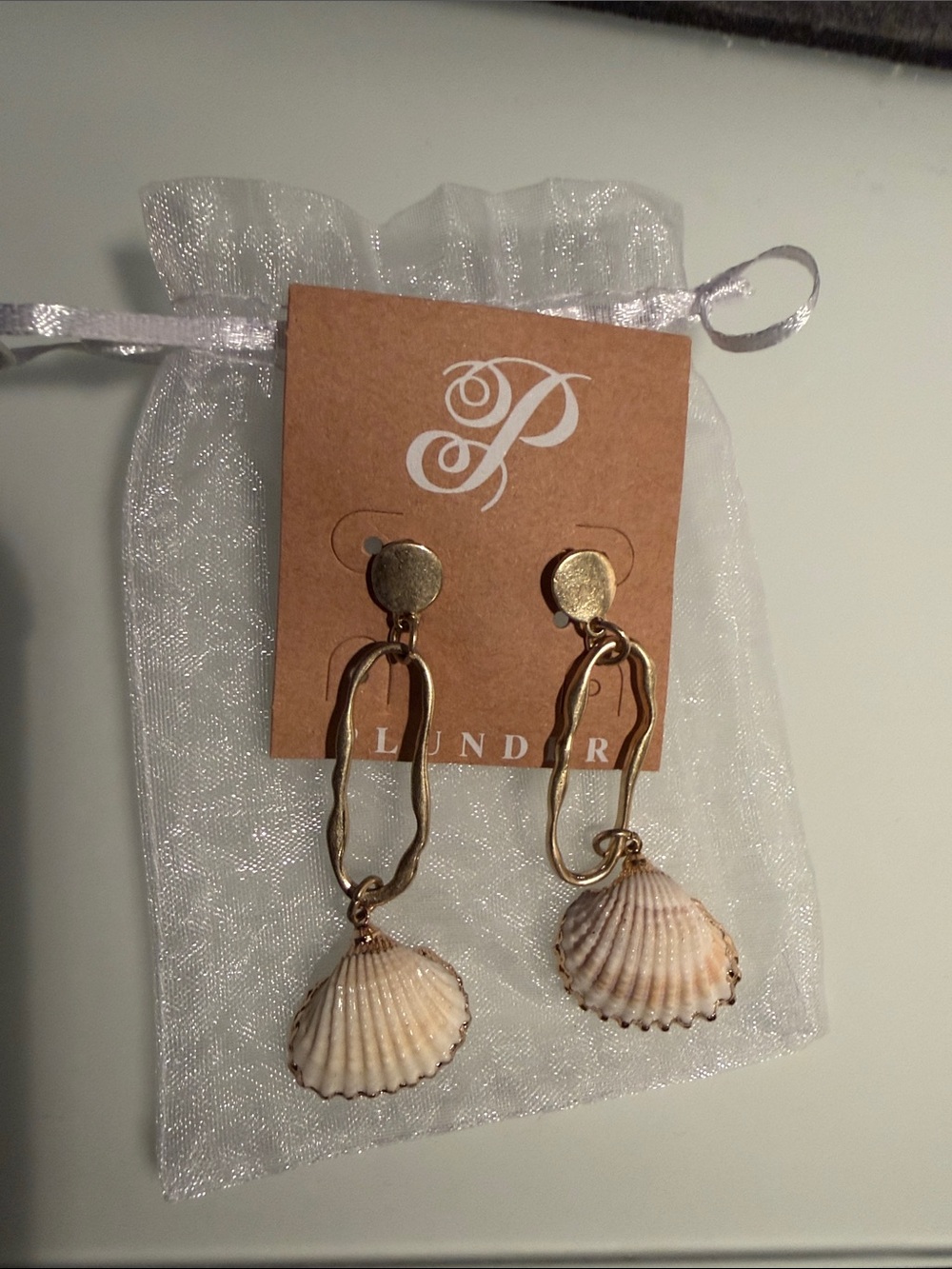 Plunder Gold edged Shell Drop Sandbar Earrings with Cream Shells